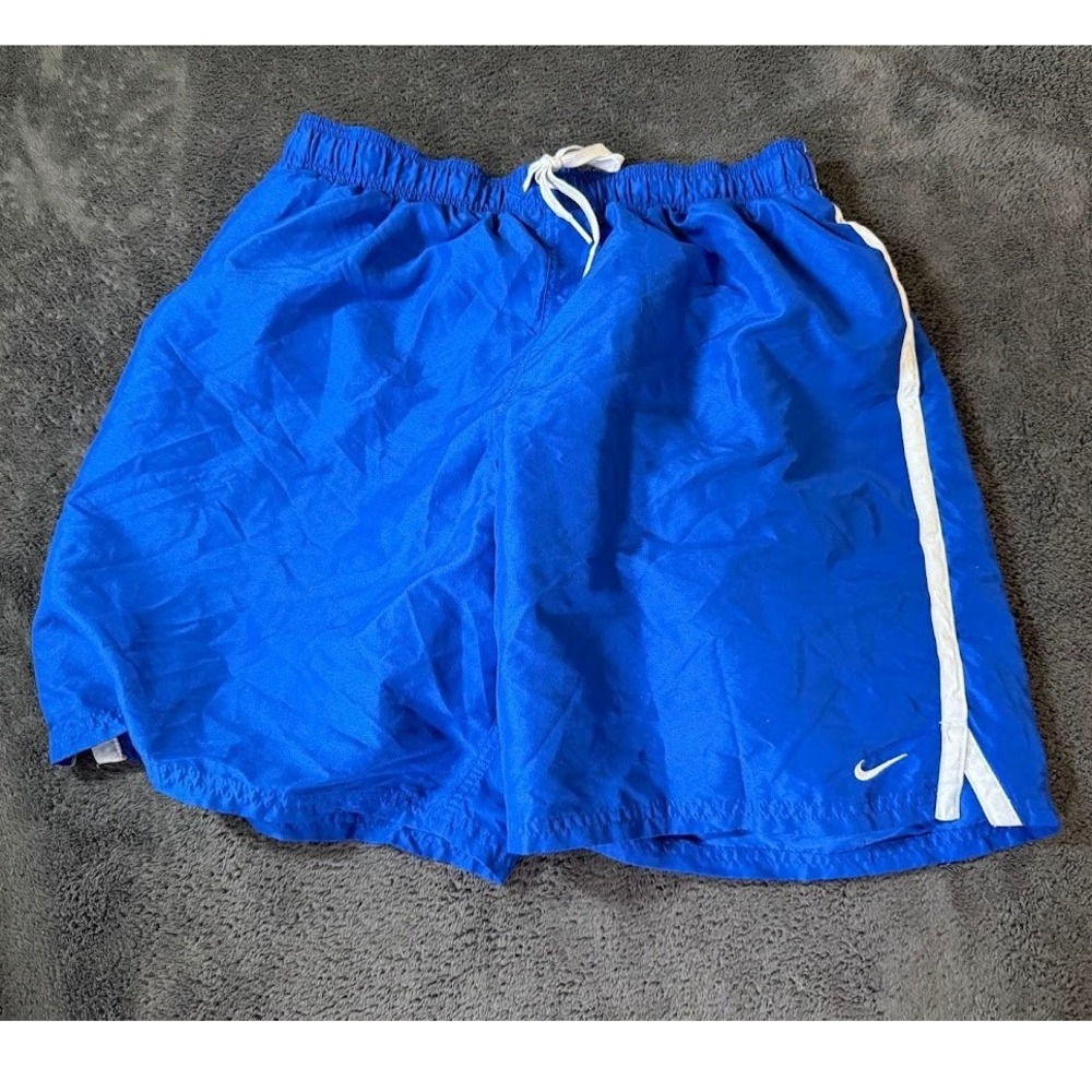 VTG. Nike Mens Athletic Shorts XL Royal Blue White Stripe Lined Gym Running 30x8